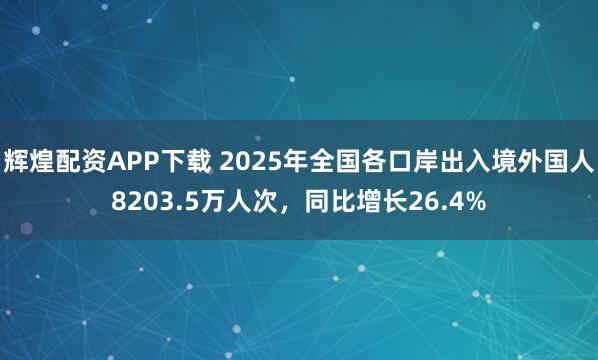 辉煌配资APP下载 2025年全国各口岸出入境外国人8203.5万人次，同比增长26.4%